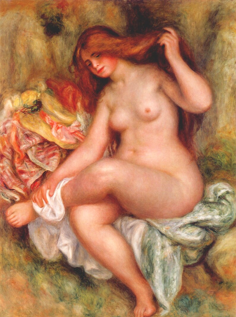 A Seating Bather - Pierre-Auguste Renoir painting on canvas
